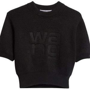 Alexander Wang Embossed Logo Short Sleeve Crop Sweater!